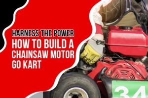 Chainsaw motor on go kart, custom-built and ready for an exciting ride.